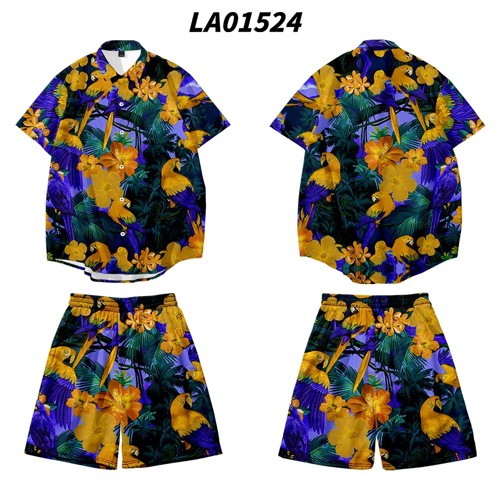 

Summer Casual Men's Sets Suits Parrot Printing Men's Hawaiian Suit Summer Short-Sleeve Shirt + Beach Shorts Large Size 6XL