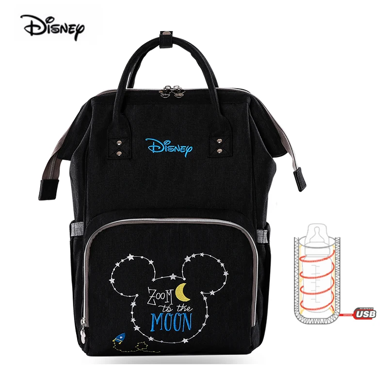 Black Disney, сумка для мамы, женская, многофункциональная, подгузник, детская, USB, бутылка, изоляция, сумка для беременных, большая емкость, рюкзак для подгузников, красный - Цвет: Black
