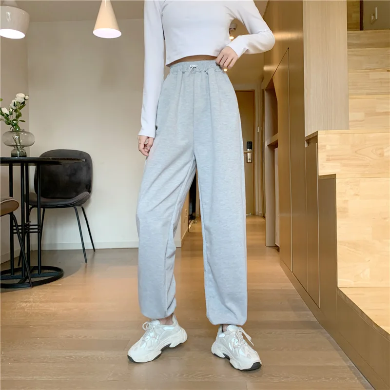 

Fashion Women Sweatpants Casual High Waist Korean Style Female Fitness Pants Loose Simple Solid Ladies Trousers