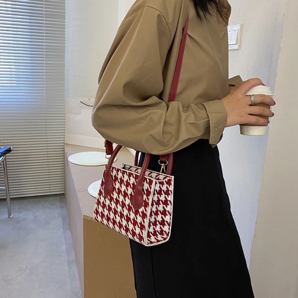 

Retro Plaid Crossbody Handbag Totes Women Casual PU Leather Shoulder Purse Female Portable Travel Messenger Top-handle Bag