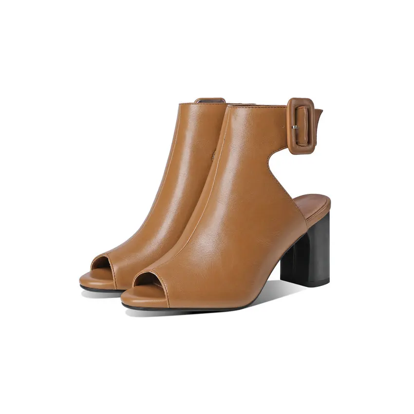 

QUTAA 2021 PU Leather Women Shoes Fashion Buckle All Match Platform Square High Heel Peep Toe Women Sandals Size 34-43