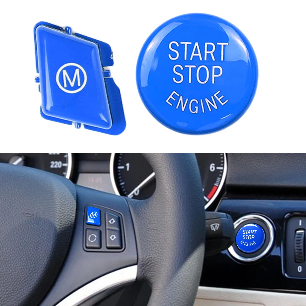 

ABS Blue Engine Start Stop Ignition + M Button Sticker For BMW E90 E92 E93