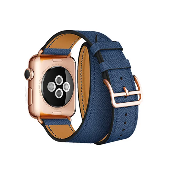 Midnight Blue Ремешок с пряжкой из розового золота для Apple Watch, ремешок 38 мм, 42 мм, 44 мм, 42 мм, браслет из натуральной кожи, серия 4, 3, 2, 1 - Цвет ремешка: Midnight Blue