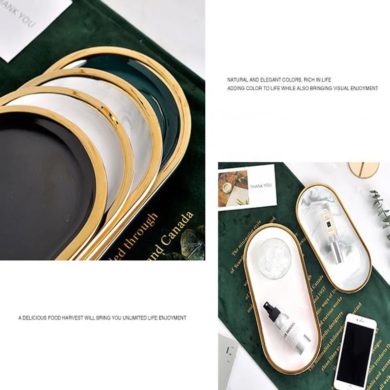 Овальный поднос для хранения завтрака с золотым покрытием Керамическая