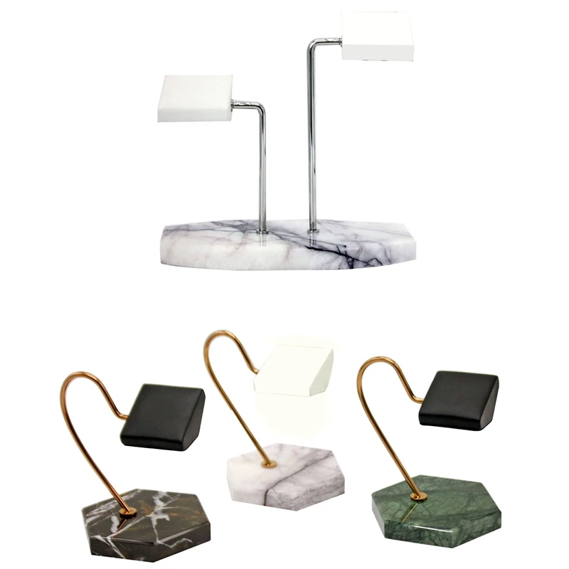 

3Pcs Watch Display Stand Natural Marble Base (Black+Green+White) & 1x White Marble Silver Support Rod Watch Stand