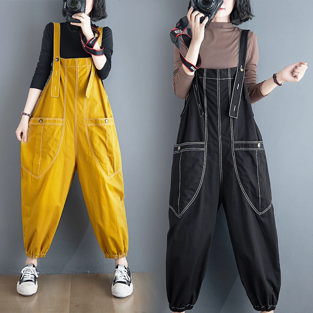 

M-XXL Women Casual Oversize Loose Cotton Overalls Women Casual Denim Jumpsuit Cool Jean Solid Color Overalls