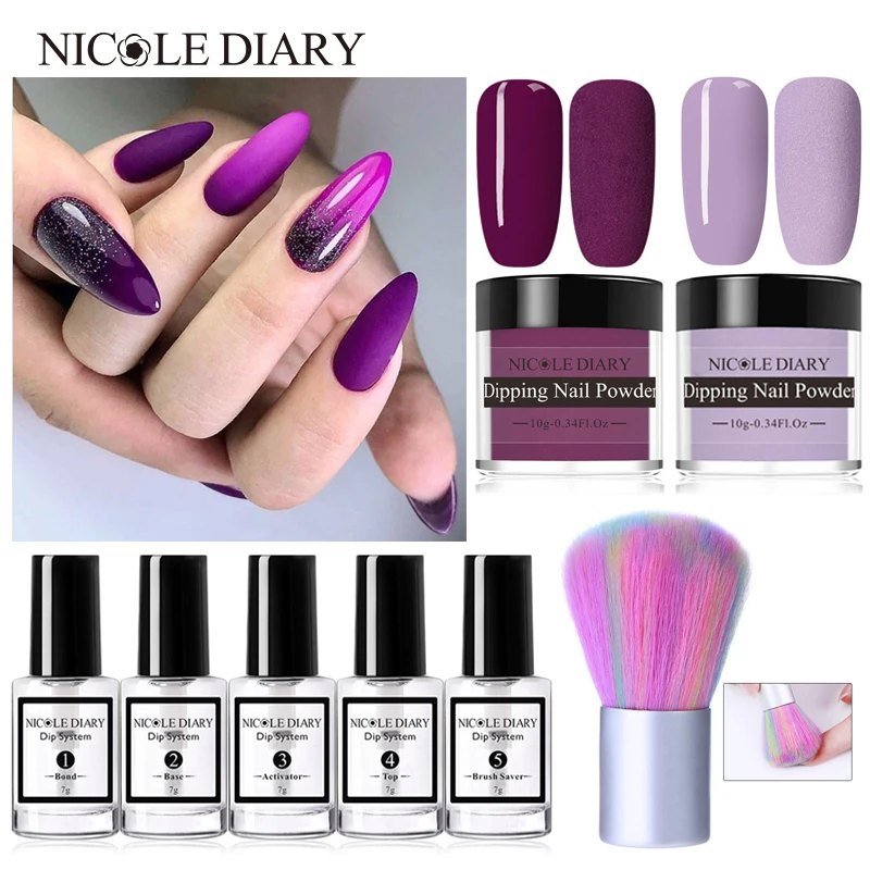 Набор порошковых пудр NICOLE DIARY 9 шт. Желейный фиолетовый розовый лак для ногтей