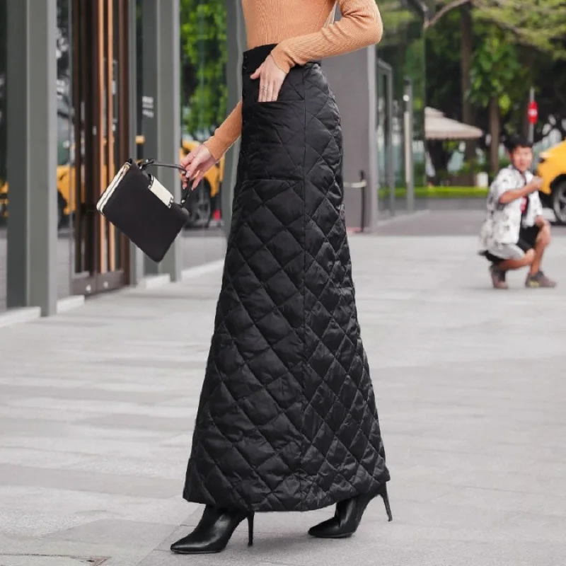 black Down cotton plus size vintage high waist clothes autumn winter casual maxi long skirts womens skirt women streetwear