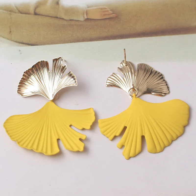 Висячие серьги Ginkgo biloba для Женщин Модные Винтажные разноцветные металлические в
