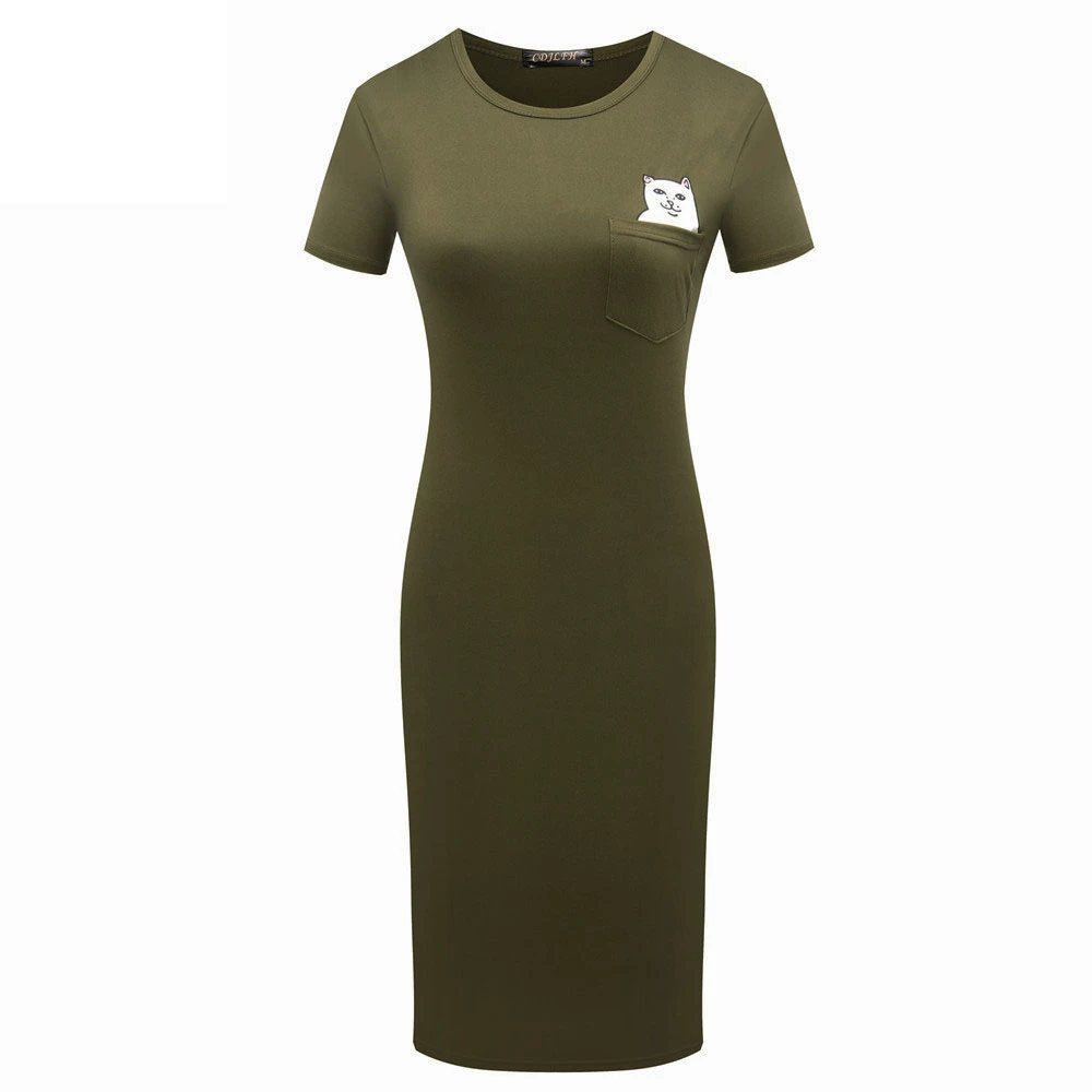 

HAIMAITONG Bodycon Women Dress Short Sleeve Robe Sexy Summer Office Dresses Mini Bandage Black Army Green Pencil Dress