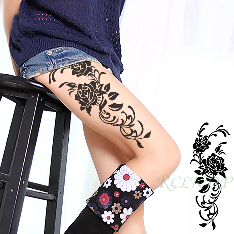 Водостойкая Временная тату-наклейка черная роза темный элемент тату флэш-тату