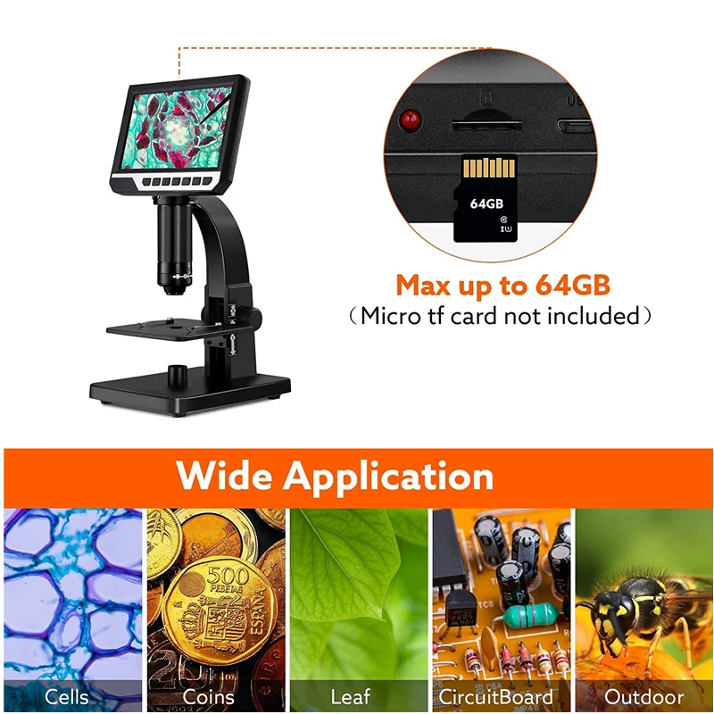 Цифровой микроскоп с ЖК-дисплеем 7 дюймов микроскопы двойным объективом 2000X