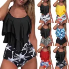 Женский черный купальник-танкини, купальник с регулируемым животом, майка, купальник с шортами, пляжная одежда для отдыха