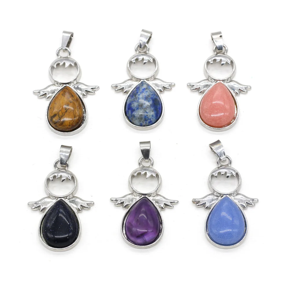 

Natural Stone Amethysts Pendants Metal Alloy Angel shape Exquisite charms For jewelry making DIY Necklace accessories 24x35mm