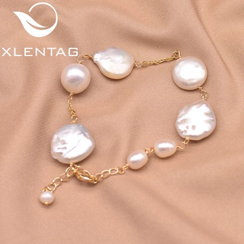 XlentAg натуральный пресноводный барокко Регулируемый жемчужный браслет для женщин