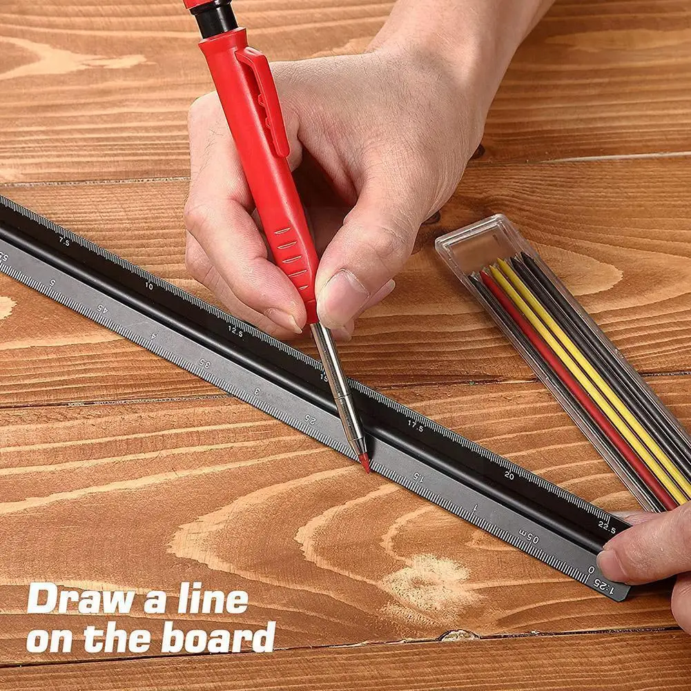

Carpenter Pencil And Refill Leads Built-in Sharpener Pen Marker Mechanical Tool Hole Marker Deep Marking H0e0