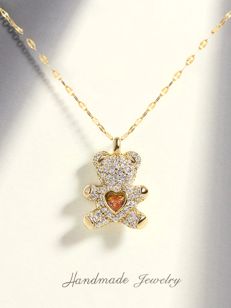 

Stainless Steel Jewelry Bear Pendant Necklaces for women Neck Chain Gold Choker Fashion Female Birthday Present Gift for Girl