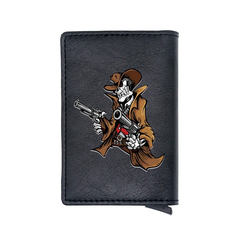 

Vintage Skull With Gun Digital Printing Card Holder Wallet Men Women High Quality Leather Aluminium Small Purse Gift