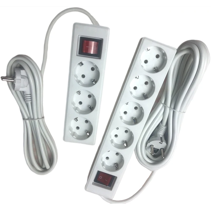 2 Round Pin EU RUS Plug Power Strip Switch 5 M / 3M / 2M Cable 3/5 Outlets Electrical Extension Cord Socket Network Filter