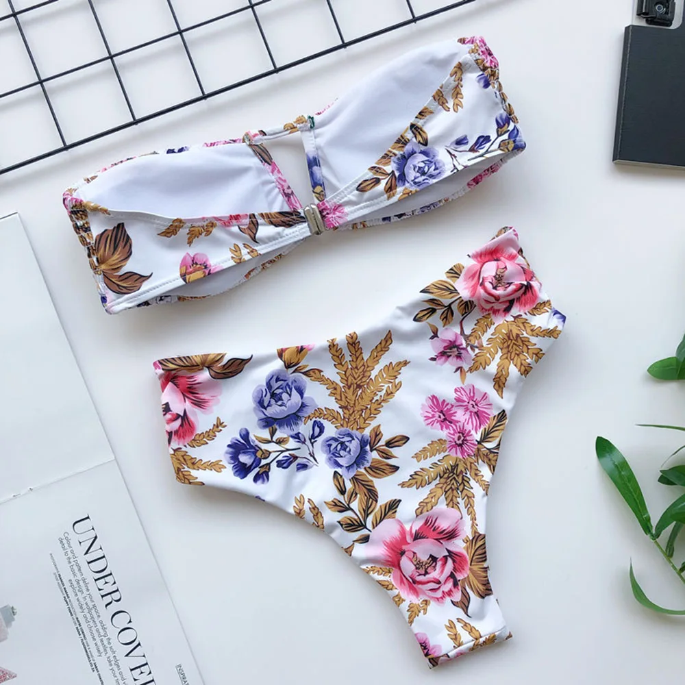 Купальник бандо с принтом микро бикини 2020 открытыми плечами женский летний