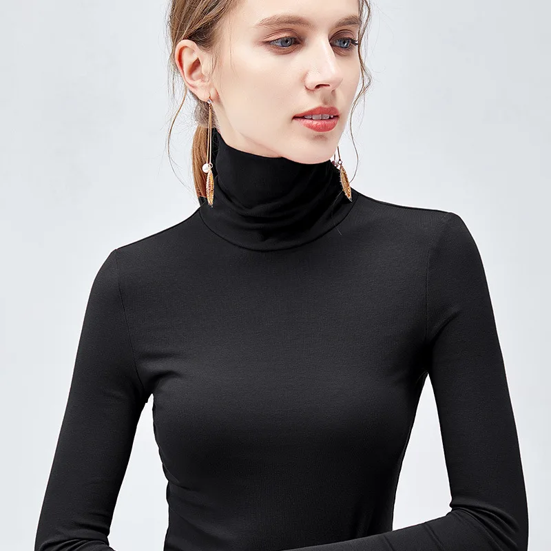 

Simple basic style with long sleeve T-shirt and high collar top