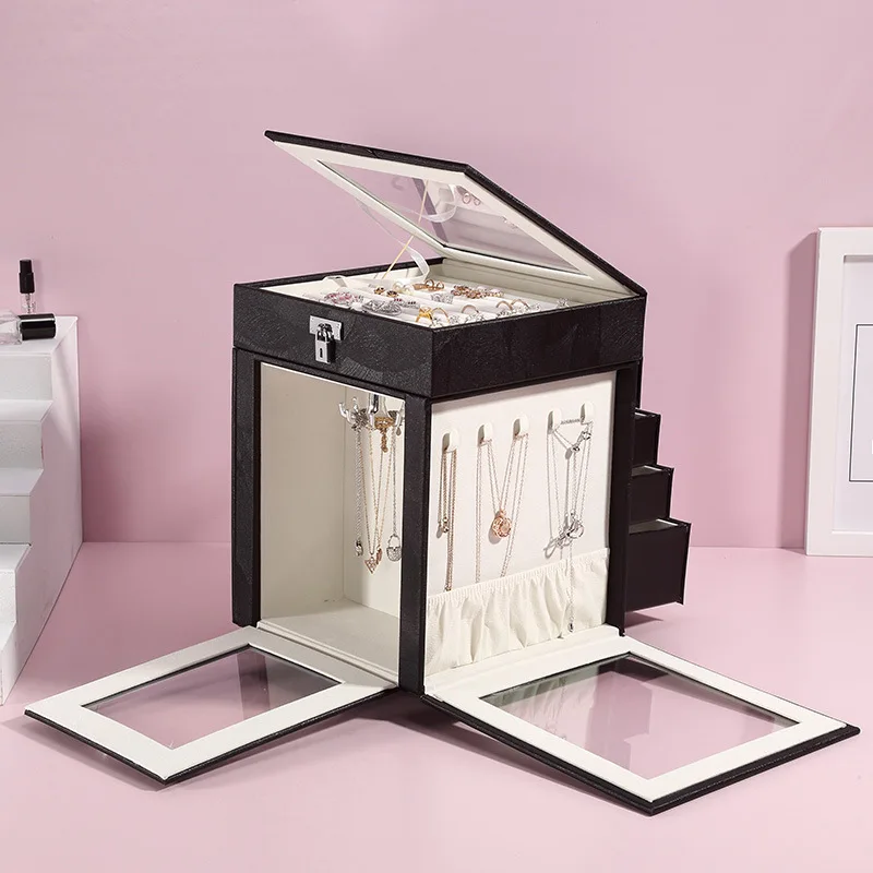 PU Leather Jewelry Box Storage Box  Necklaces Joyeros Makeup Lipstick Organizers Stud Stuff Travel Ring Display Lady Case Displa