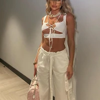 sexy hollow out bandage crop tops y2k casual lace up tank camis backless v neck 2021 summer clothes for women ribbed camis top