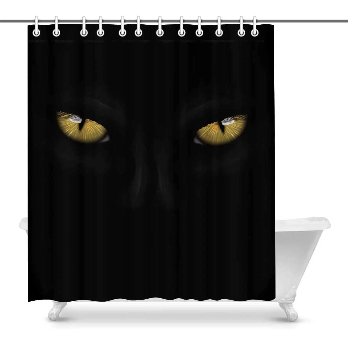 Yellow Eyes Black Panther On Dark Background Halloween Theme Home Decor Waterproof Polyester Bathroom Shower Curtain Bath | Дом и сад