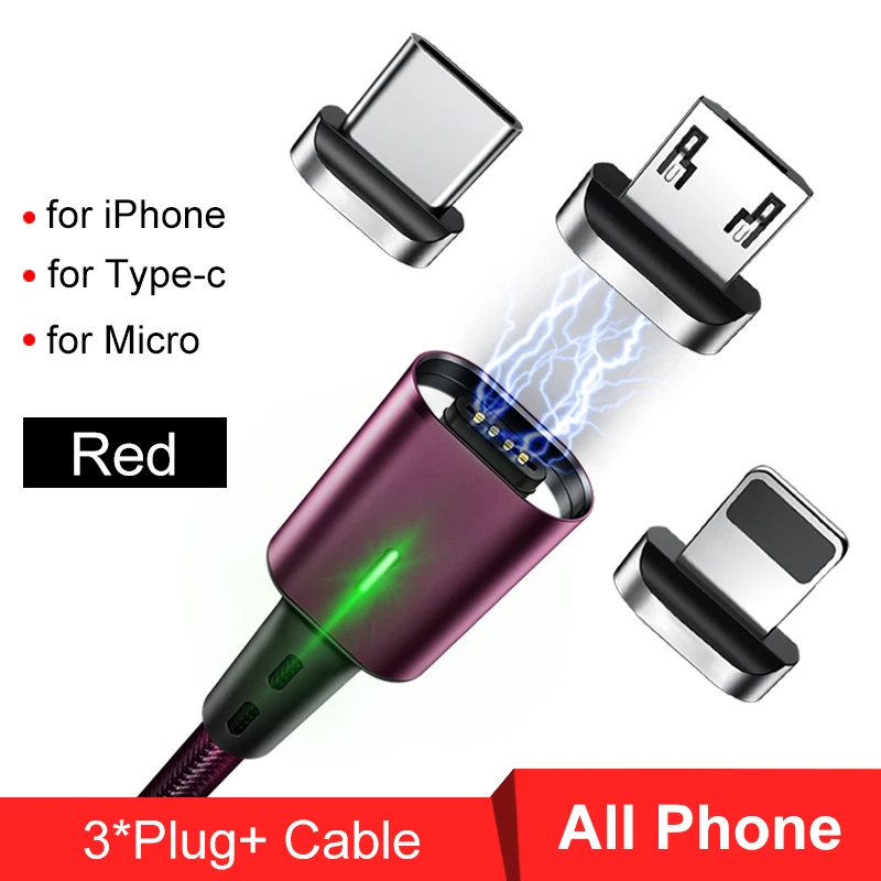 3 in1 red cable Elough 3 в 1 usb кабель Магнитный кабель для iPhone XS кабель samsung Xiaomi Тип C Microusb Магнитный зарядный кабель 3A зарядное устройство - Цвет: 3 in1 red cable