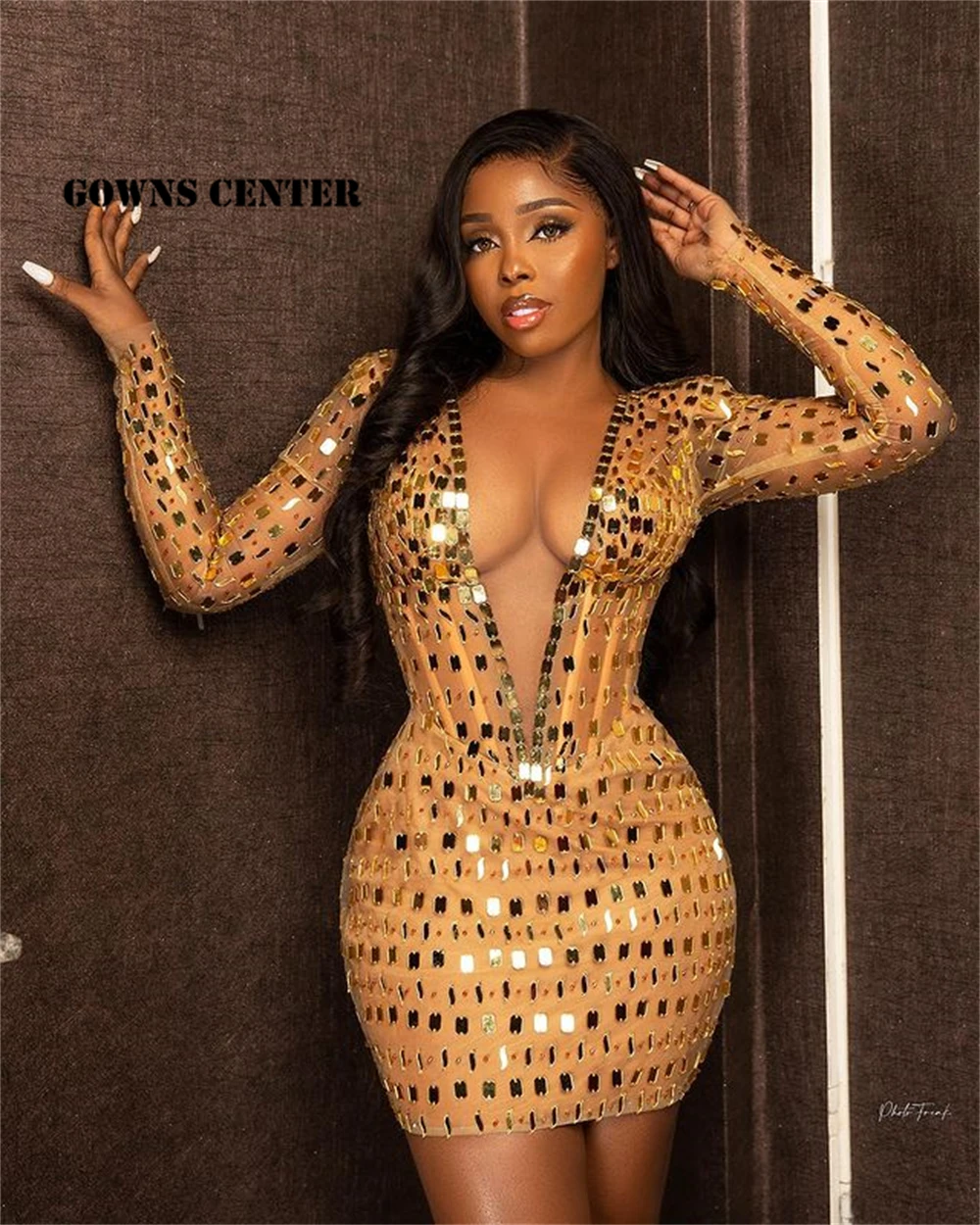 

Sequin Prom Dress Long Sleeve Mermaid Mini Cocktail Dresses Homecoming Gowns Sexy robe de bal