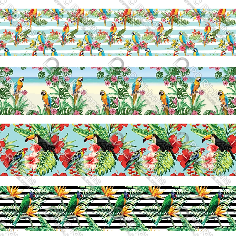 

16-75MM Cartoon Bird&Tropical Tre Printed Grosgrain&Satin Ribbon DIY Handmade Materials Christmas Wedding Gift Wrap Tape 50yards