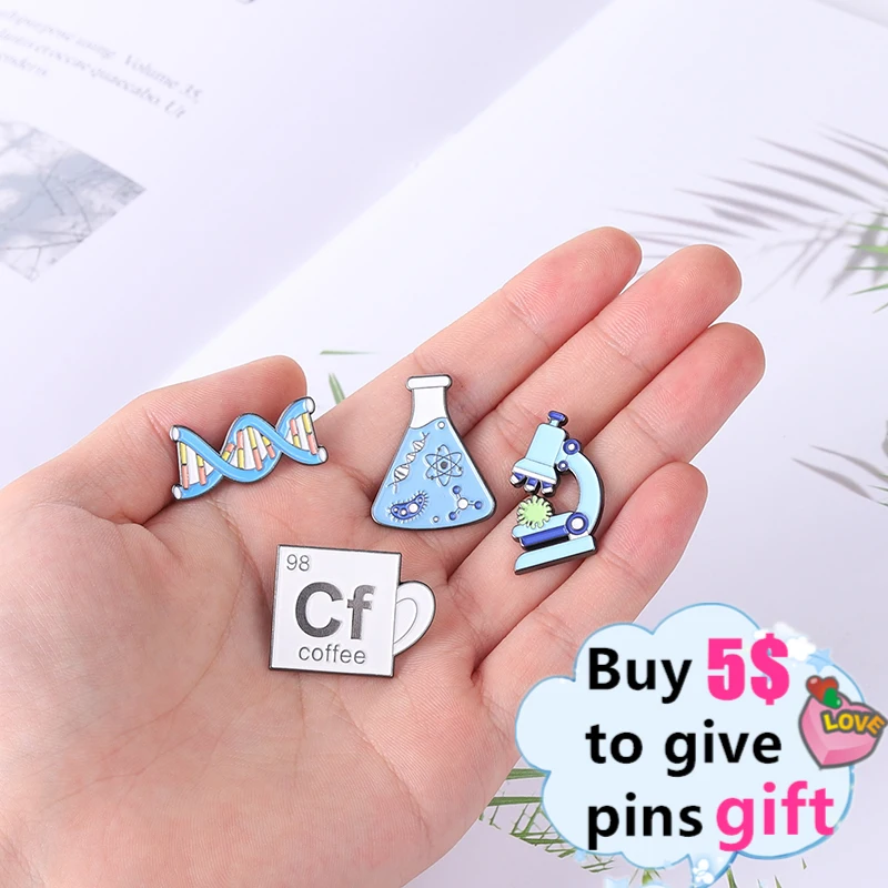 Оптовая продажа эмалевые значки для микробиологии ДНК броши с колбой кофейной