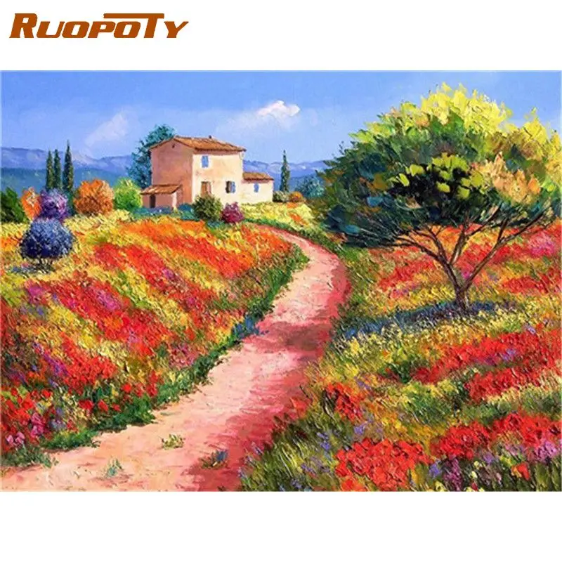 

RUOPOTY 60x75cm Frame Painting By Number For Adults Maple Road Drawing Coloring By Numbers Modern Wall Art Picture Diy Gift