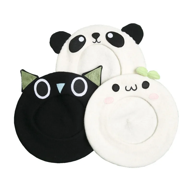 

Шерстяной берет, шапка, Женский фетровый берет, зимний модный берет розовой свиньи в стиле девушки, Дамский однотонный Зимний берет с напуск...