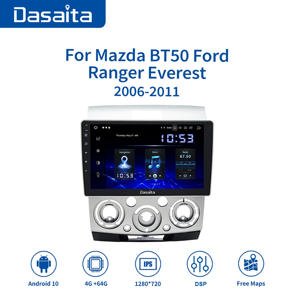 

Автомобильный радиоплеер Dasaita, 9 дюймов, HD экран, Android 10,0, навигация для Mazda BT5.0, Ford Ranger, Everest 2006, 2007, 2008, 2009, 2010, 2011