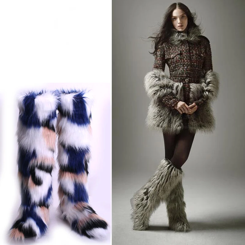 

Женские сапоги выше колена, зимние новые сапоги из лисьего меха и кашемира, женские теплые сапоги, нескользящая подошва