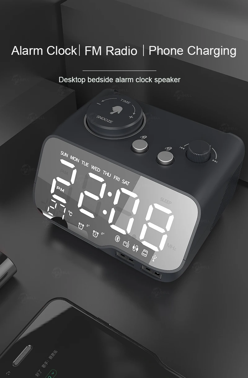 [Upgrade Version] Digital Alarm Clock Bluetooth 5.0 Wireless Speaker with USB LED FM Radio Temperature Snooze | Электроника