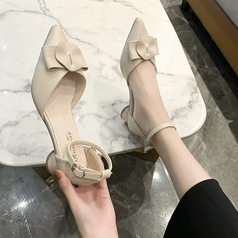 

Fashion Womens Shoes 2021 Candy Colors Block Heels Shallow Mouth High Sandals Female Med Buckle Strap Luxury Chunky Bow High-hee