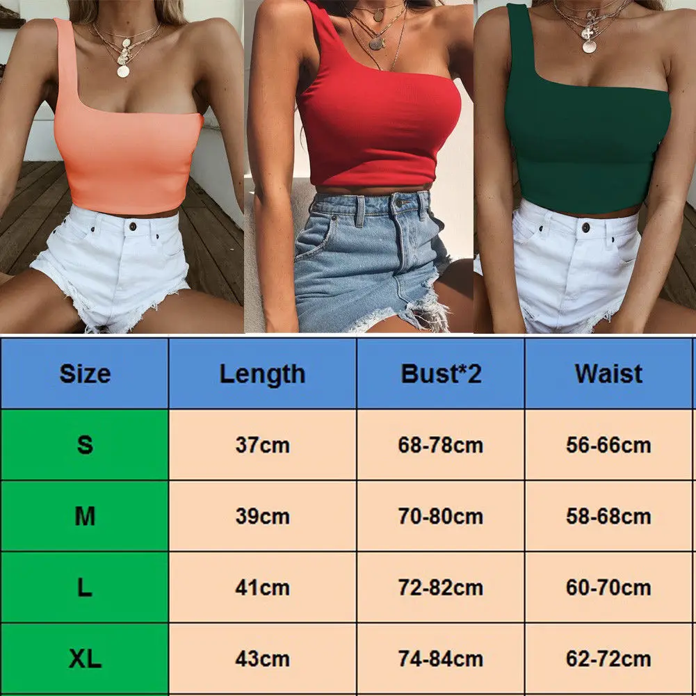 

Women Lady Female One Shoulder Crop Tops Sleeveless T-Shirt Tank Tops Summer Beach Vest Bare Midriff Summer Fashion Clothes
