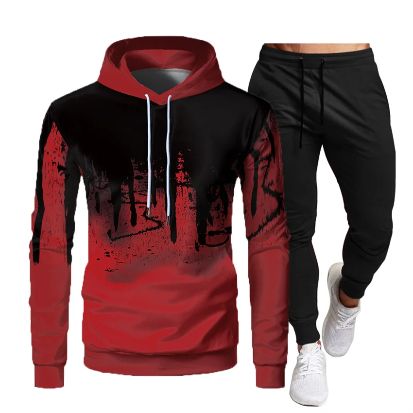

Men's Sets Hoodies+Pants Autumn Winter Hooded Sweatshirt Sweatpants Fashion Slim Fit Men Set Hoodie Pant Hip One Piece