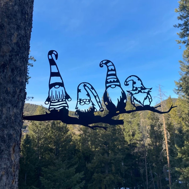 

Steel Branch Gnomes Decoration Cute Hollowed Out Steel Garden Gnomes Statue Steel Silhouette for Home Decor QP2