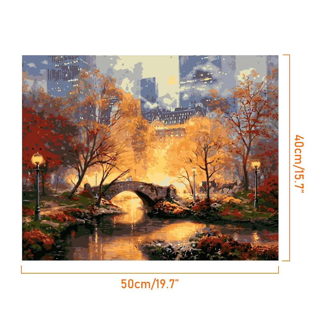 

Digital Oil Painting Calm City Water Under Bridge Frameless Oil Picture Home Wall Mounted Decoration