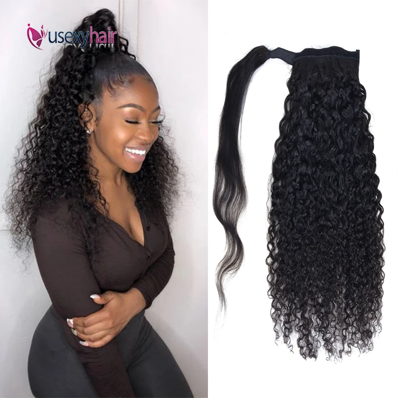 

Curly Wrap Aroud Ponytail Human Hair Brazilian Remy Drawstring Natural Ponytail Clip Hair In Extensions Human Hair For Women