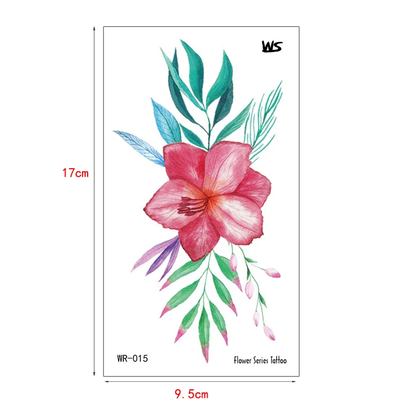 Наклейка-Татуировка акварелью водостойкая Временная тату с розовыми цветами для