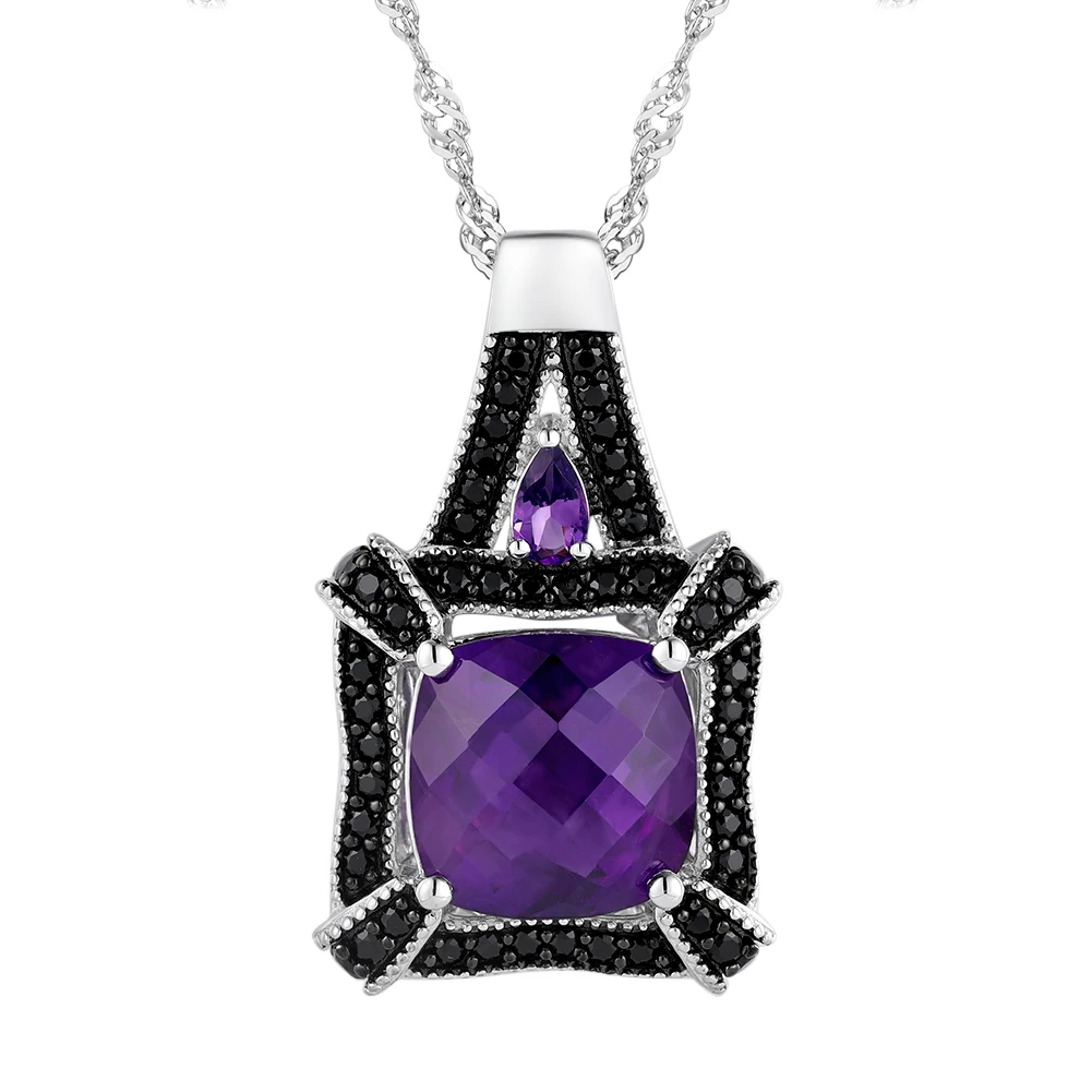 

GZ ZONGFA Pure 925 Sterling Silver Necklace for Women 5.5 Carats Natural Amethyst Gemstone Square Pendant Necklace Fine Jewelry