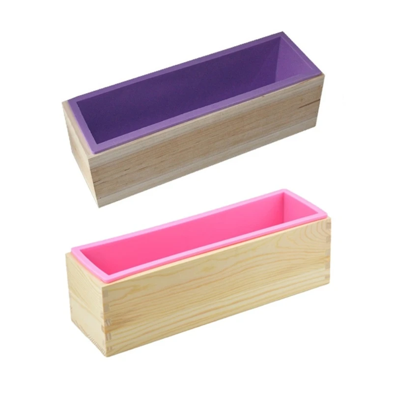 

H55A 2PCS Rectangle Silicone Soap Candle Loaf Molds Wooden Cake Soap Making Materials