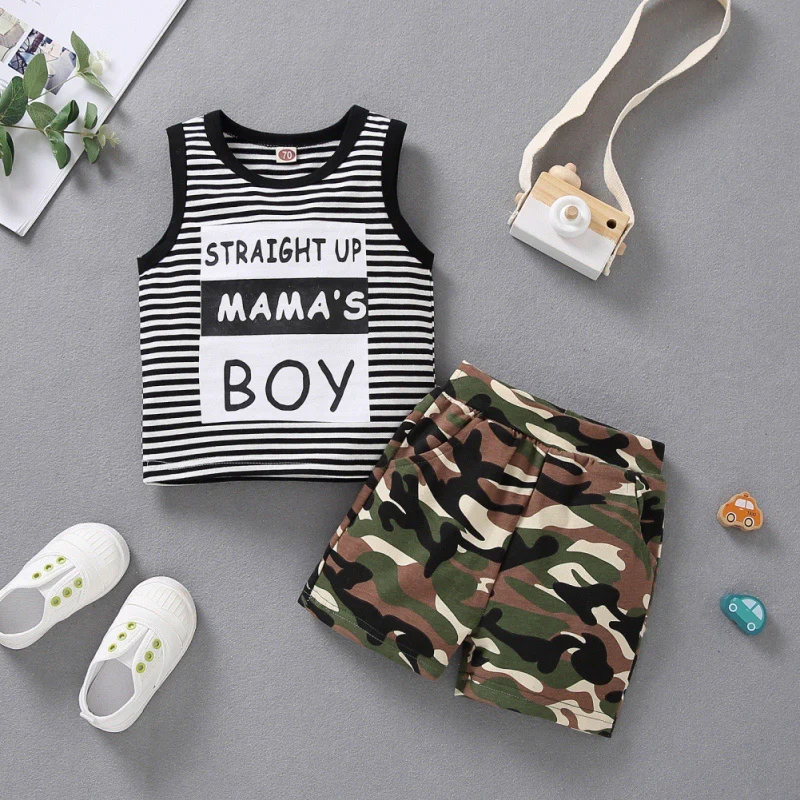 

Baby Boy Fashion Casual Printed Top + Camouflage Pants