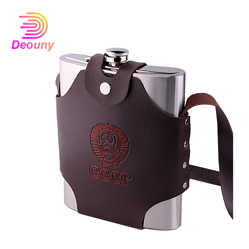 

DEOUNY 108OZ CCCP Alcohol Whiskey Flask Rum Jagermeister Leather Hip Flask Flagon Whisky Bottle Groomsmen Gifts With Holster Set