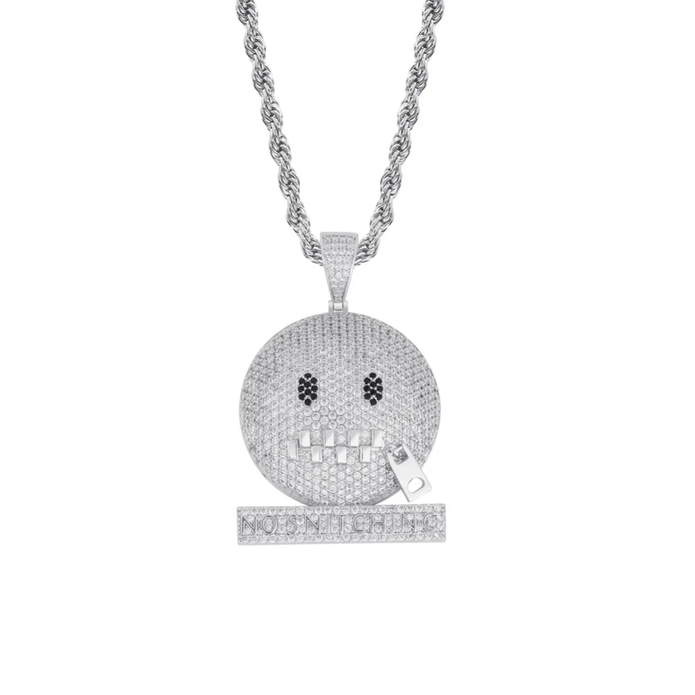 TOPGRILLZ круглое лицо характер молния рот Iced Out кубический циркон кулон и ожерелье Золото Серебро Цвет хип хоп ювелирные изделия для мужчин