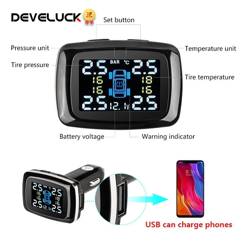 Develuck автомобильный TPMS прикуриватель Беспроводной Универсальный цифровой tpms